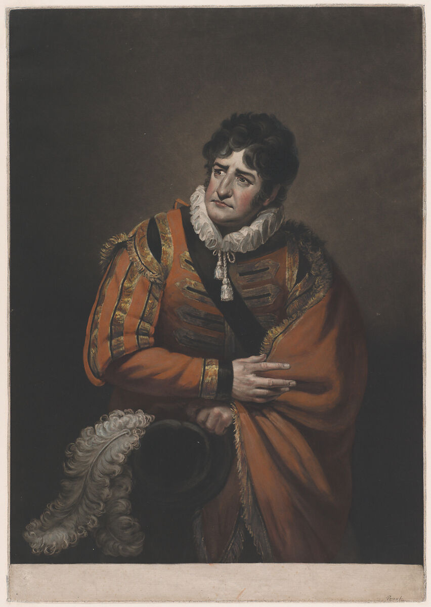 George Frederick Cooke in the Character of Iago (Shakespeare's "Othello"), James Ward (British, London 1769–1859 Chestnut, Hertfordshire), Mezzotint, hand-colored; proof before letters 
