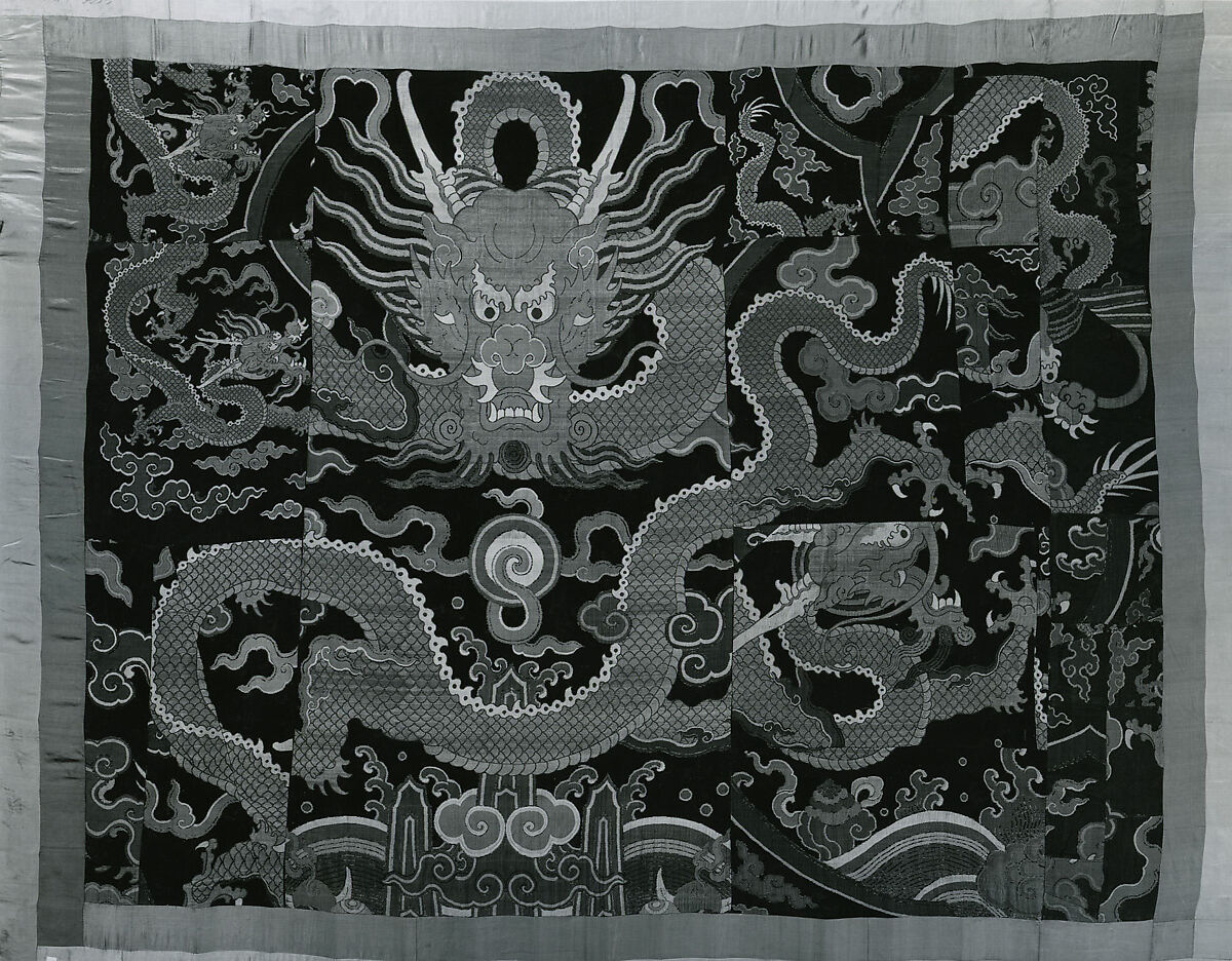 Canopy for Holy Place, Silk, metallic thread; bordered in silk; raw silk ruffle; silk band; rawhide, China 