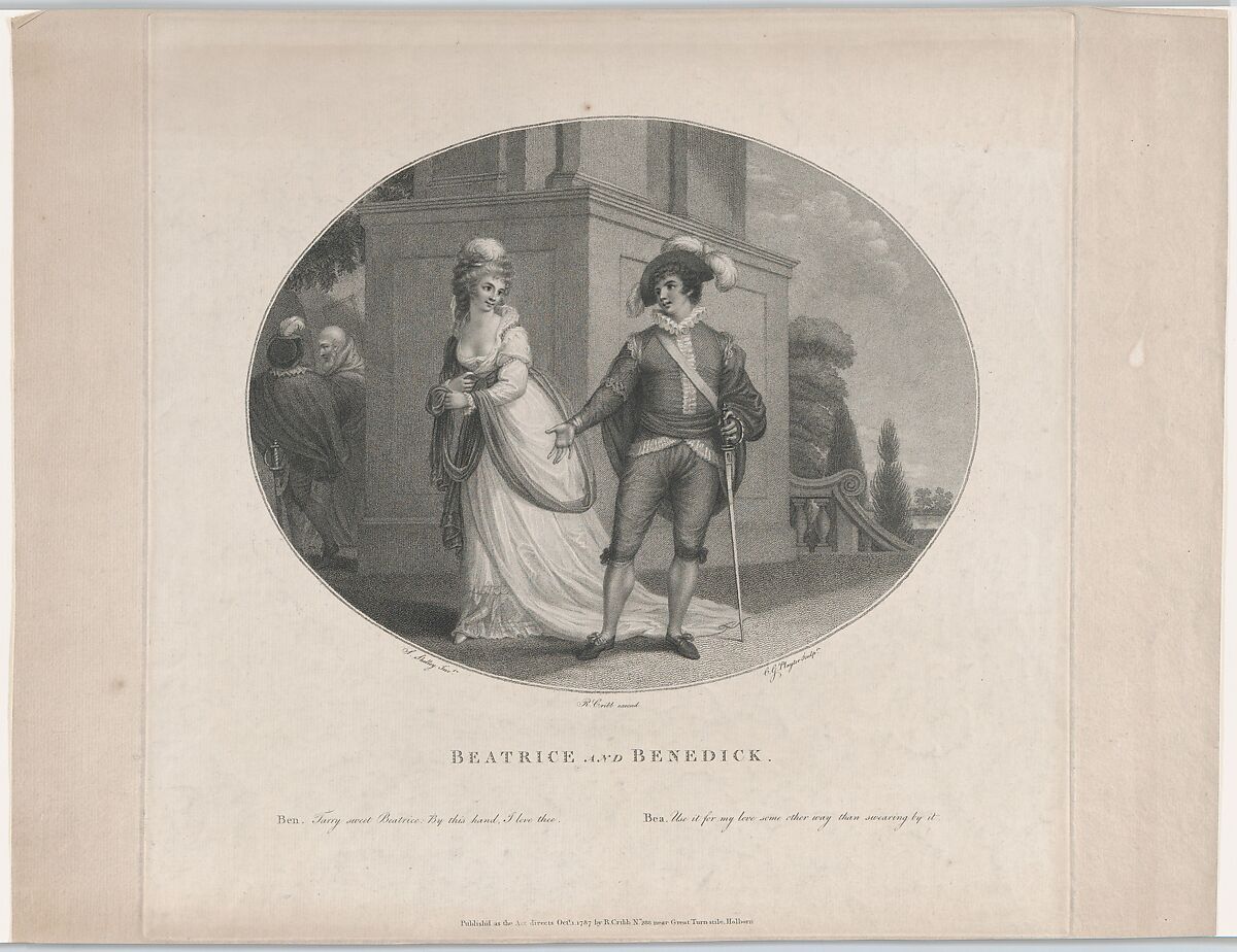 Beatrice and Benedick (Shakespeare, Much Ado About Nothing, Act 4, Scene 1), Charles Gauthier Playter (British, before 1786–1809 Lewisham), Stipple engraving 