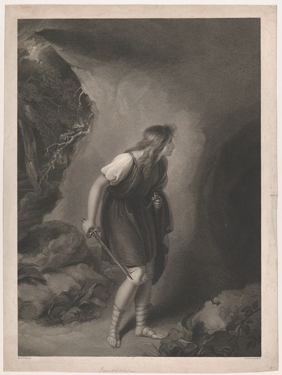 Imogen (Shakespeare, Cymbeline, Act 3, Scene 6), Thomas Gaugain (British, London 1756–ca. 1810 London), Stipple engraving; proof 