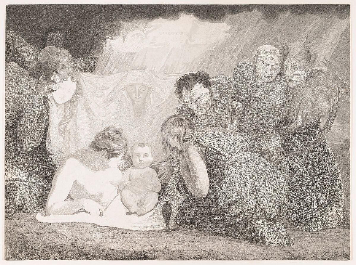Infant Shakespeare Attended by Nature and the Passions, Benjamin Smith (British, active 1786–1833), Stipple engraving; early trial state 
