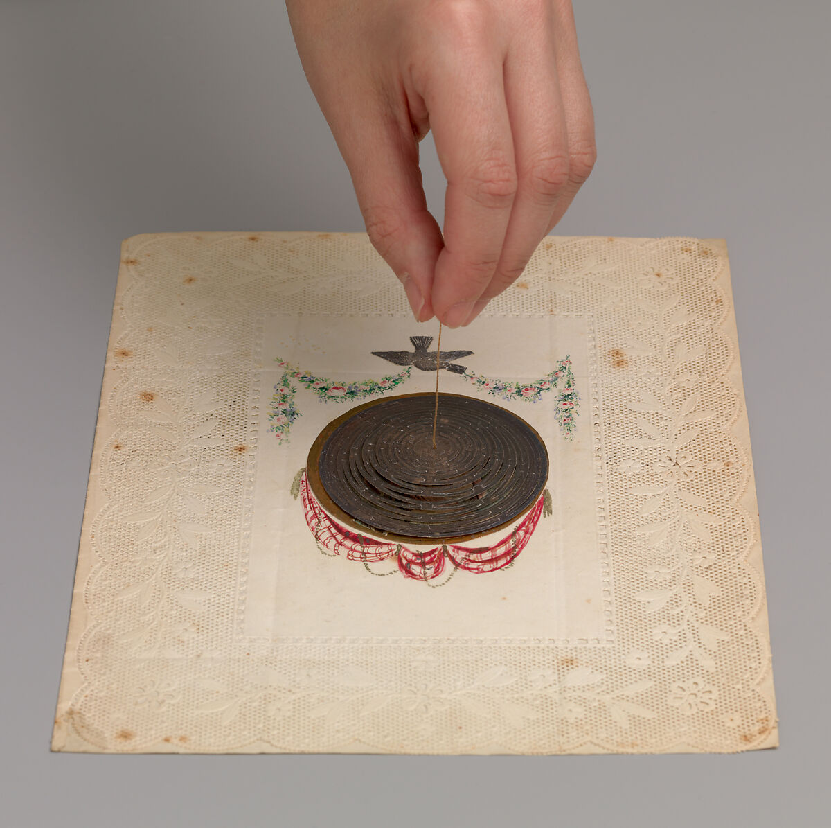 Metallic Double Cobweb Valentine, Anonymous, British, 19th century, Lithography, watercolor, metallic paper on embossed paper