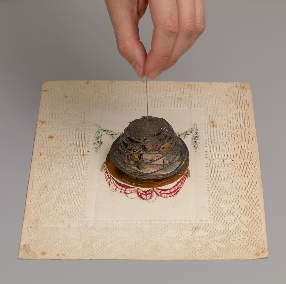 Metallic Double Cobweb Valentine, Anonymous, British, 19th century, Lithography, watercolor, metallic paper on embossed paper