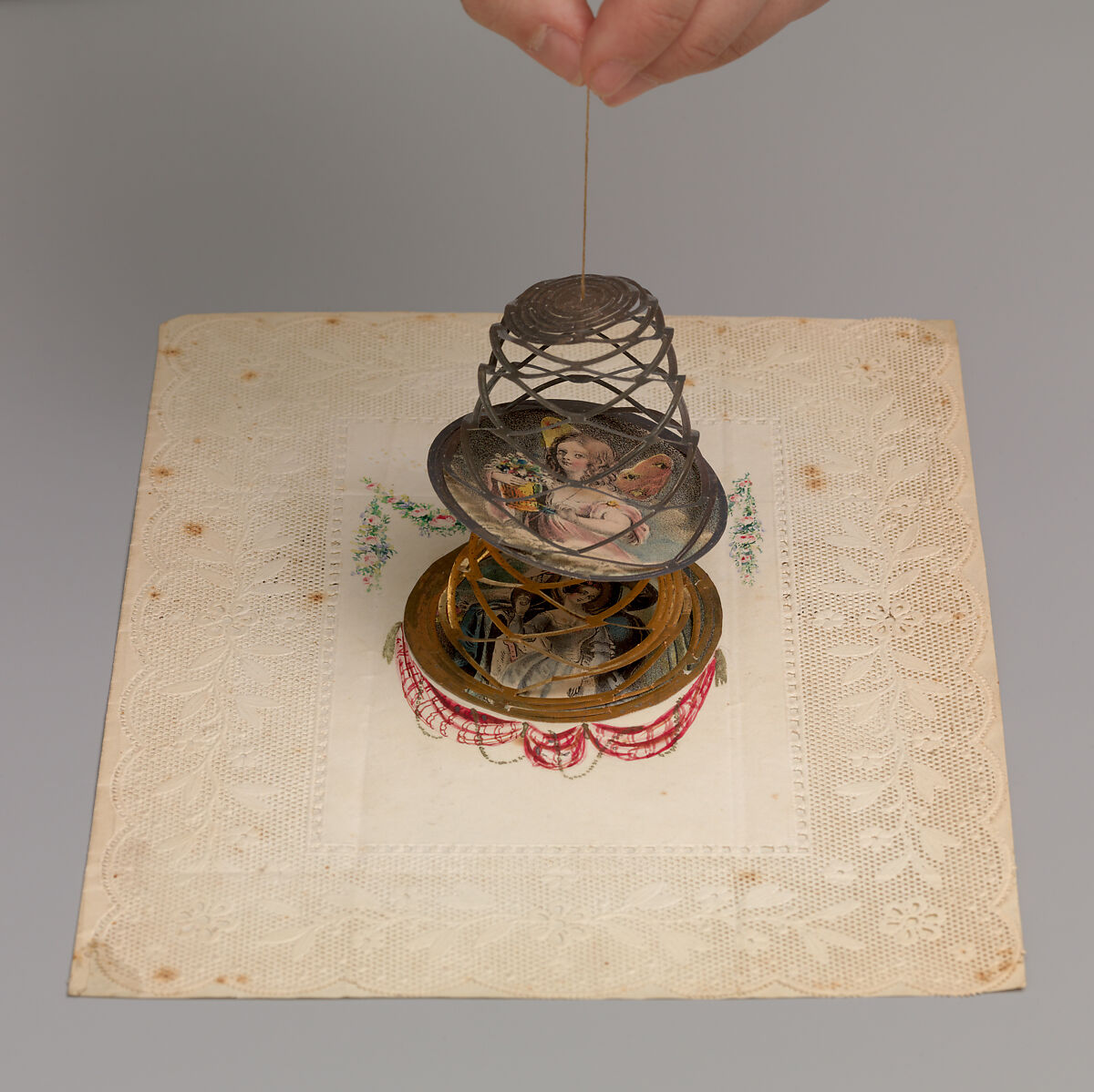 Metallic Double Cobweb Valentine, Anonymous, British, 19th century, Lithography, watercolor, metallic paper on embossed paper