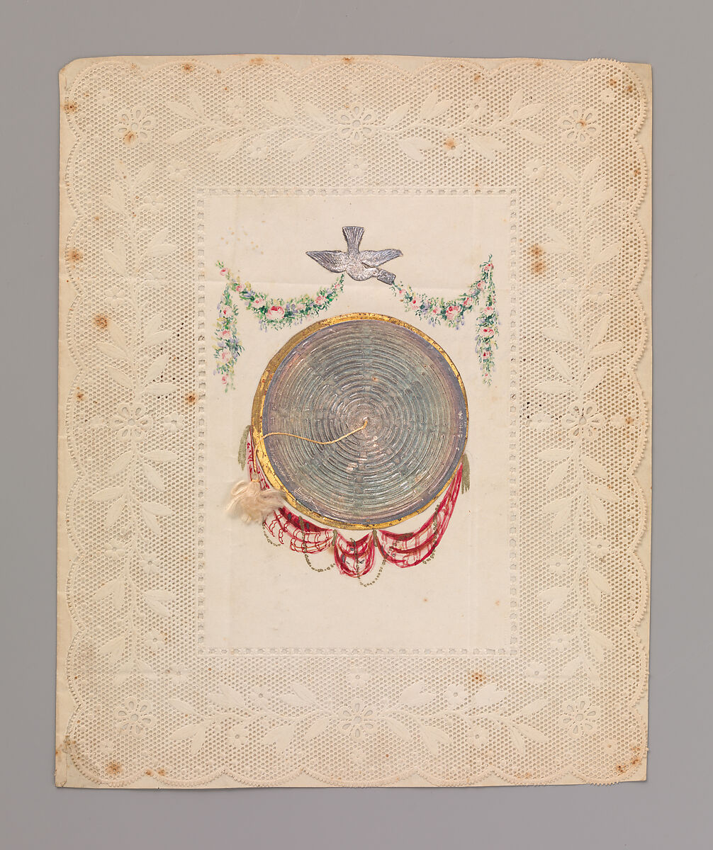 Metallic Double Cobweb Valentine, Anonymous, British, 19th century, Lithography, watercolor, metallic paper on embossed paper 