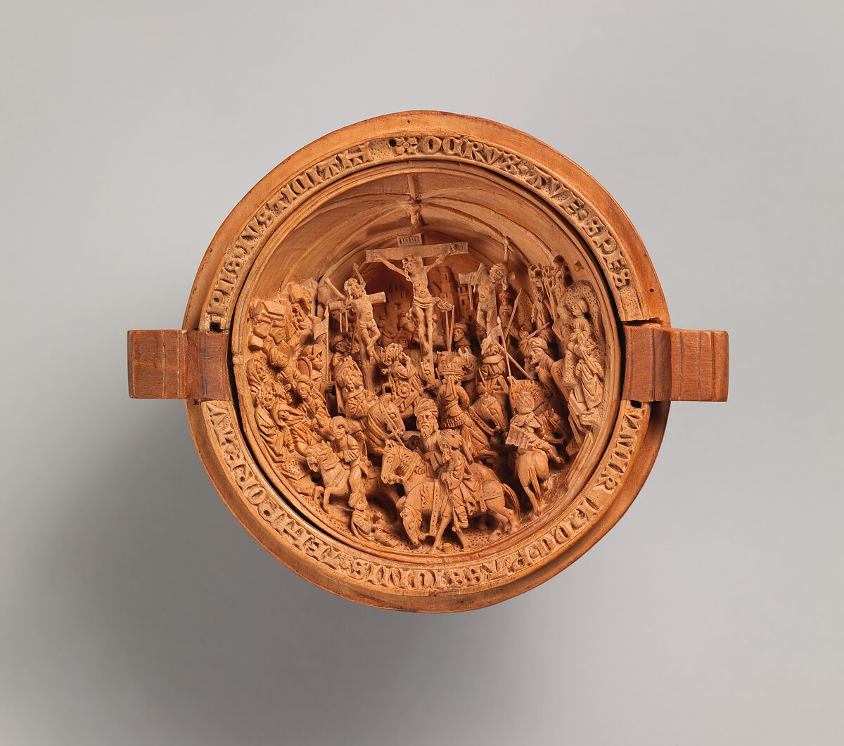 Half of a Prayer Bead with the Crucifixion, Boxwood, Netherlandish 