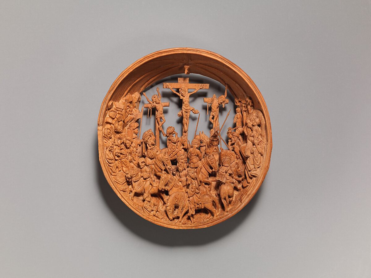 Half of a Prayer Bead with the Crucifixion, Boxwood, Netherlandish