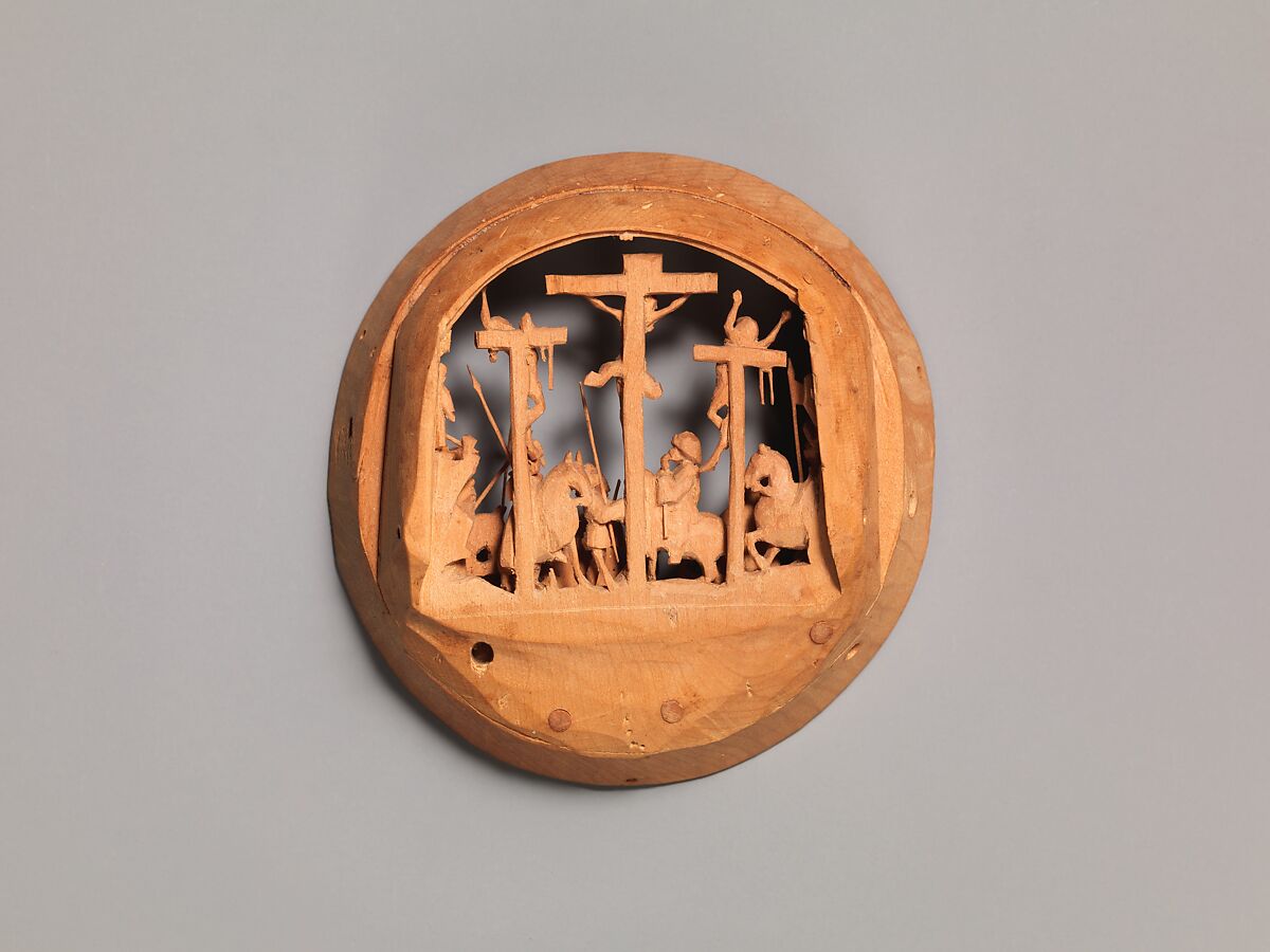 Half of a Prayer Bead with the Crucifixion, Boxwood, Netherlandish