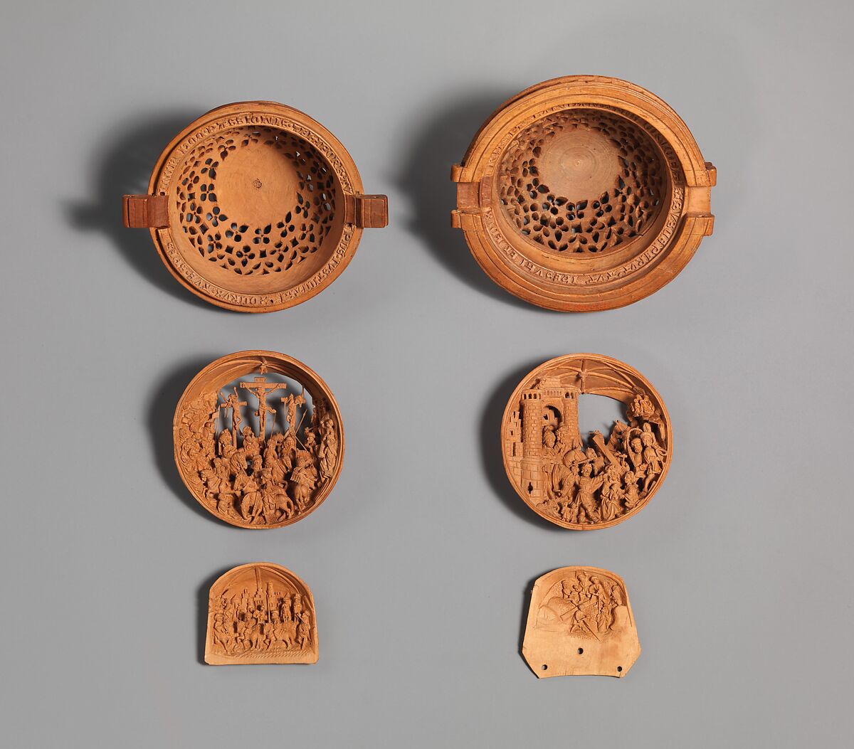 Half of a Prayer Bead with the Crucifixion, Boxwood, Netherlandish