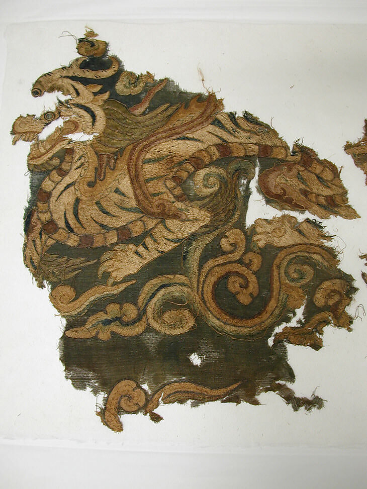 Embroidery with Tiger-Dragon, Silk, metallic threads, China