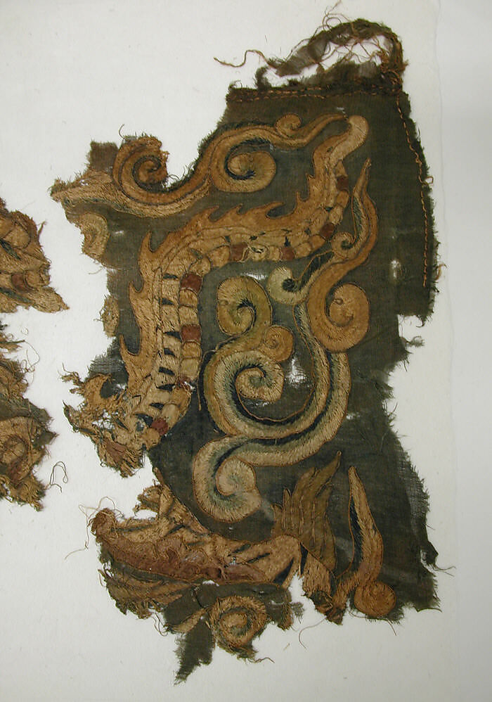 Embroidery with Tiger-Dragon, Silk, metallic threads, China