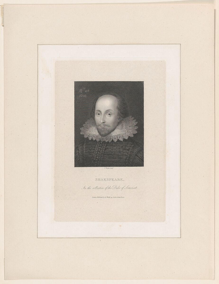 William Shakespeare (formerly known as), Thomas Wright (British, Birmingham 1792–1849 London), Stipple engraving on chine collé 