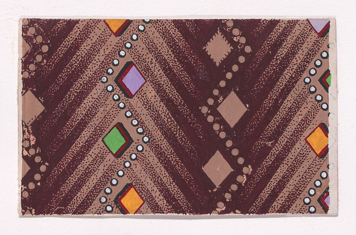 Textile Design with a Chevron Base Pattern and Vertical Strips of Lozenges and Pearls, Anonymous, Alsatian, 19th century, Gouache 