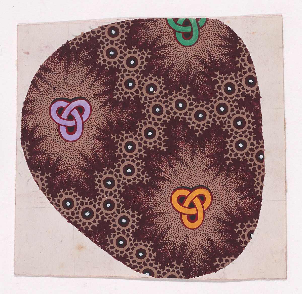 Textile Design with Trefoil Knots Framed by an Interlacing Honeycomb Pattern with Pearls, Anonymous, Alsatian, 19th century, Gouache 