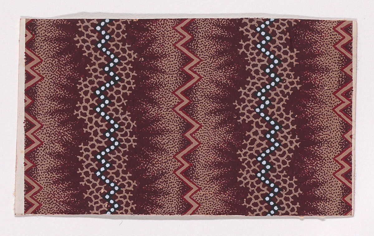Textile Design with Alternating Vertical Zig-Zagging Strips and Pearls, Anonymous, Alsatian, 19th century, Gouache 