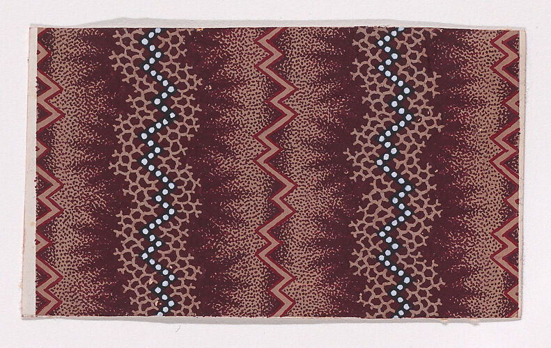 Textile Design with Alternating Vertical Zig-Zagging Strips and Pearls