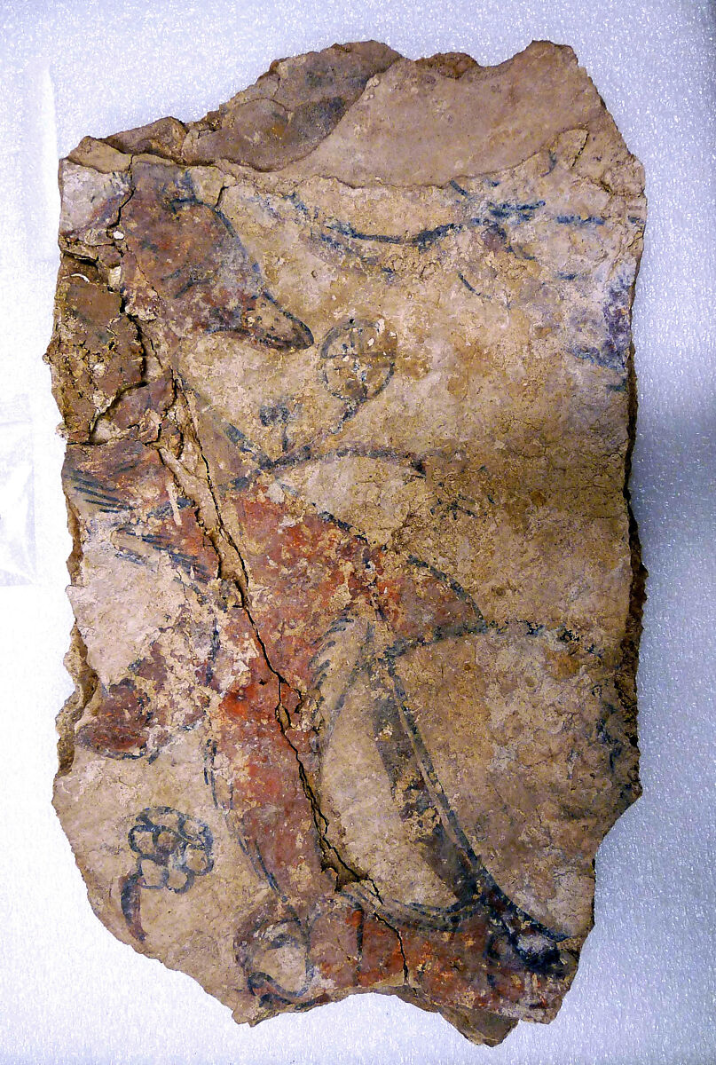 Fragment of a Wall Painting with a Fox or a Dog (and Painted Layers), Lime plaster; painted