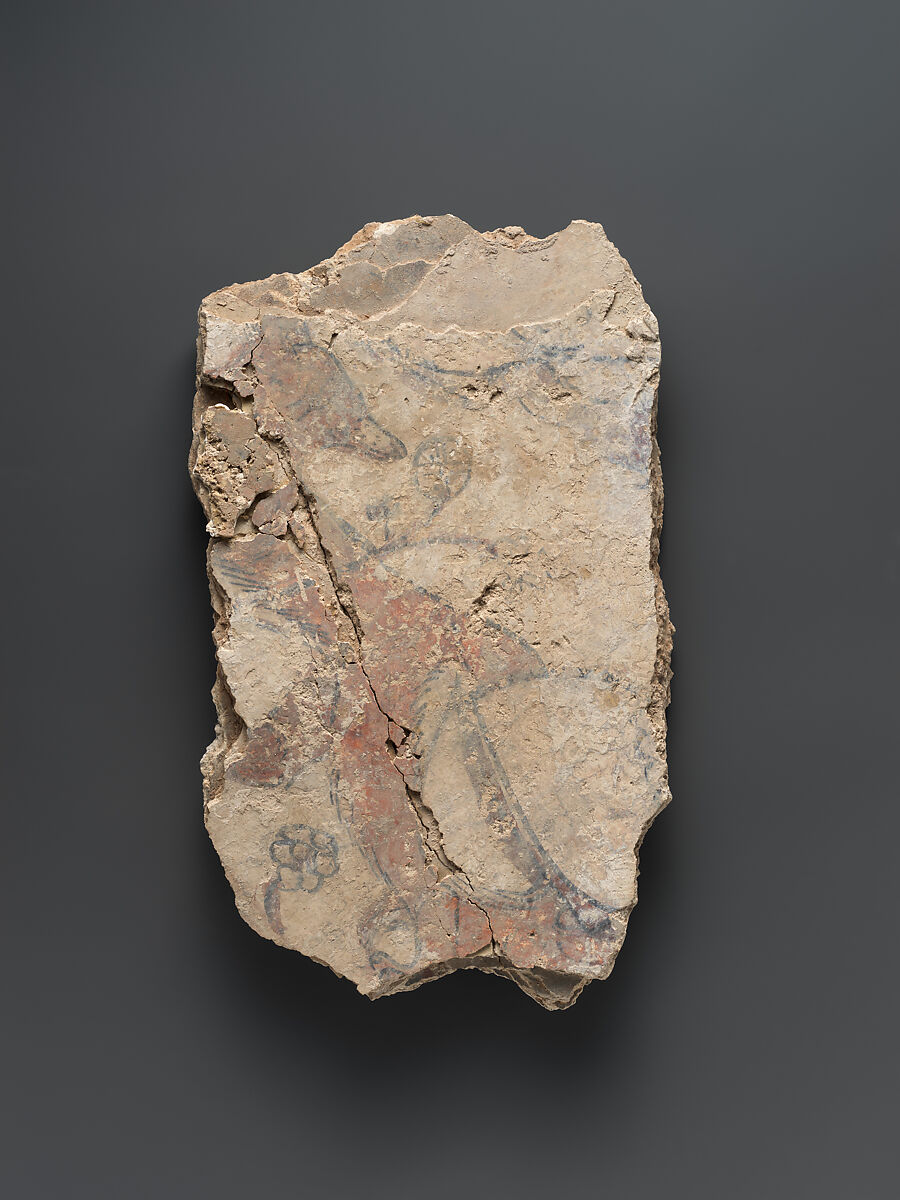 Fragment of a Wall Painting with a Fox or a Dog (and Painted Layers), Lime plaster; painted 