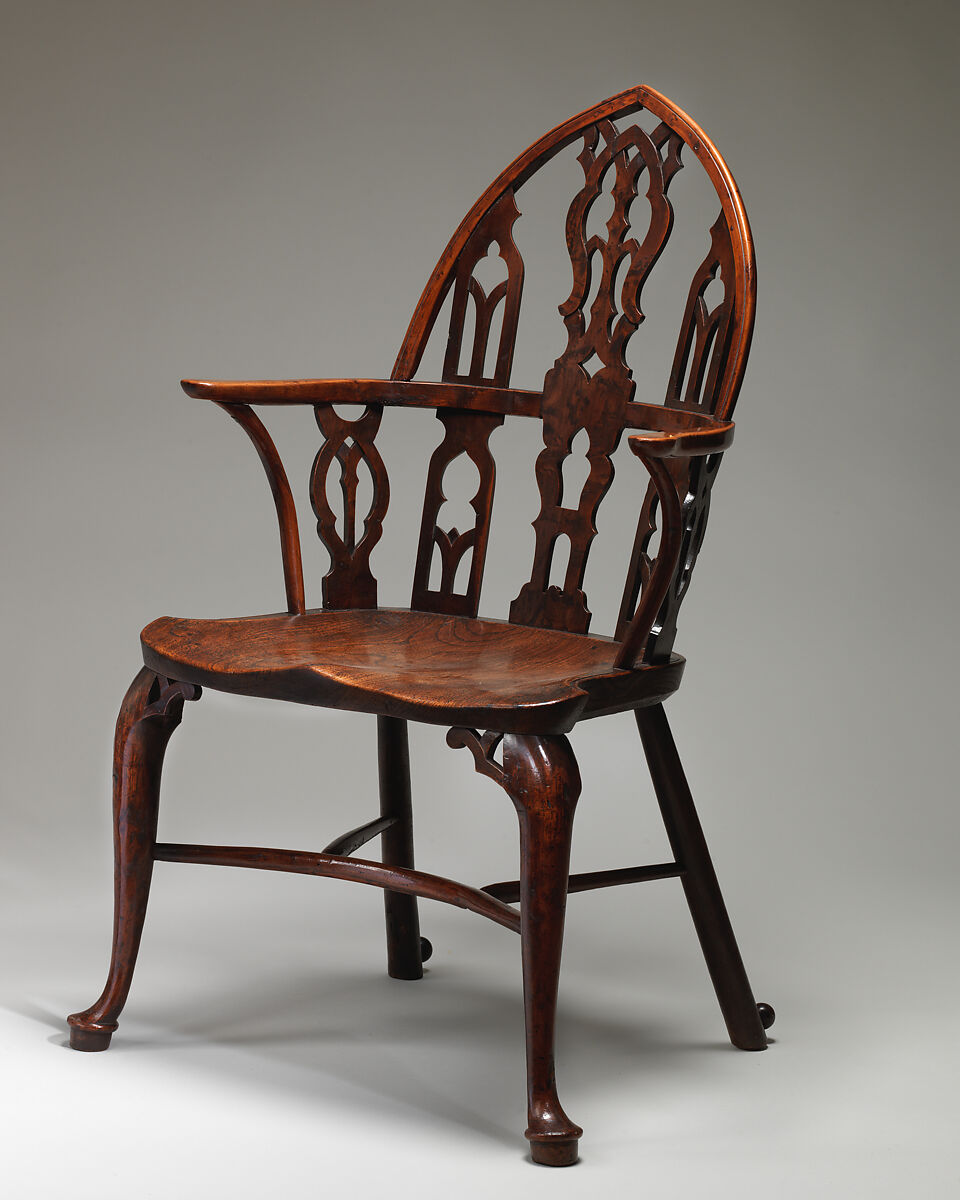 Gothic Windsor armchair (one of a pair), Elm, yew, possibly cherry, British, Thames Valley 