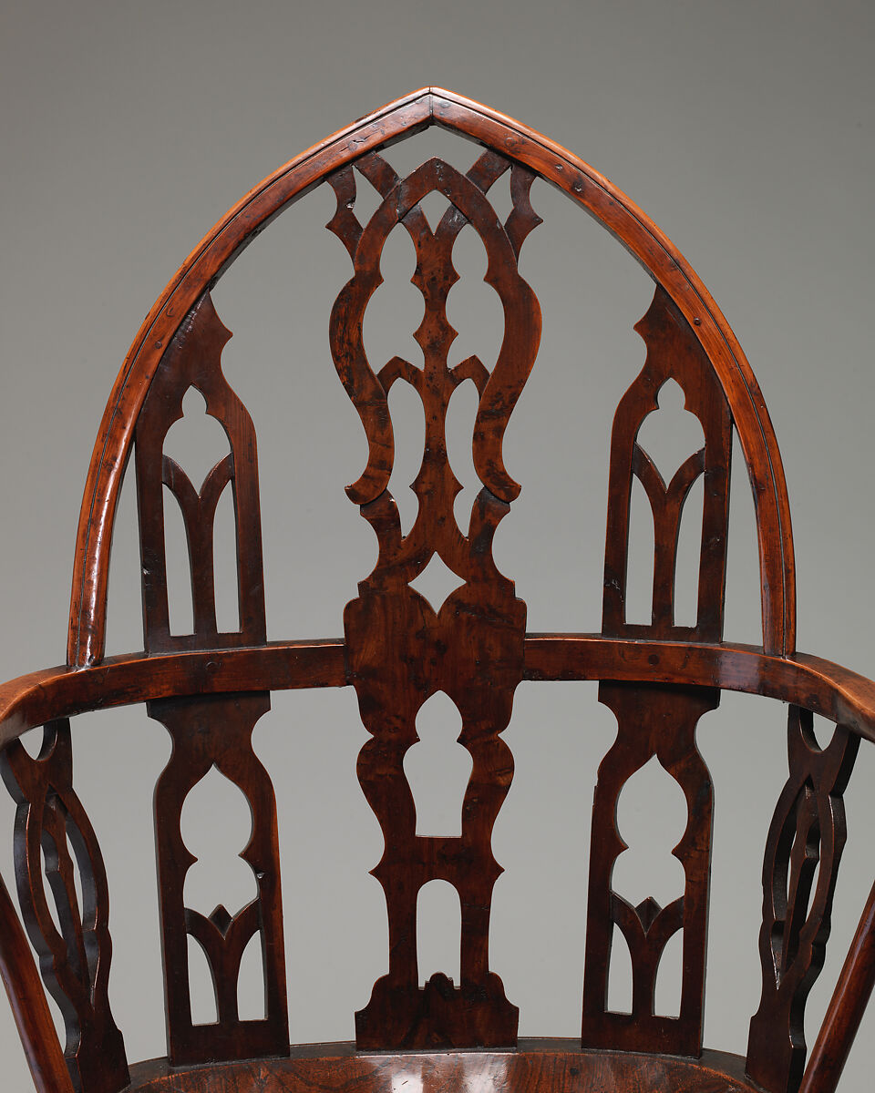 Gothic Windsor armchair (one of a pair), Elm, yew, possibly cherry, British, Thames Valley