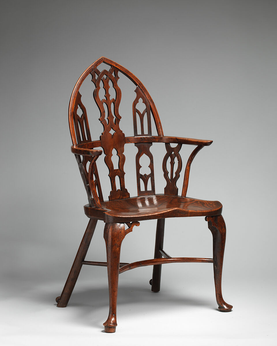 Gothic Windsor armchair (one of a pair), Elm, yew, possibly cherry, British, Thames Valley 