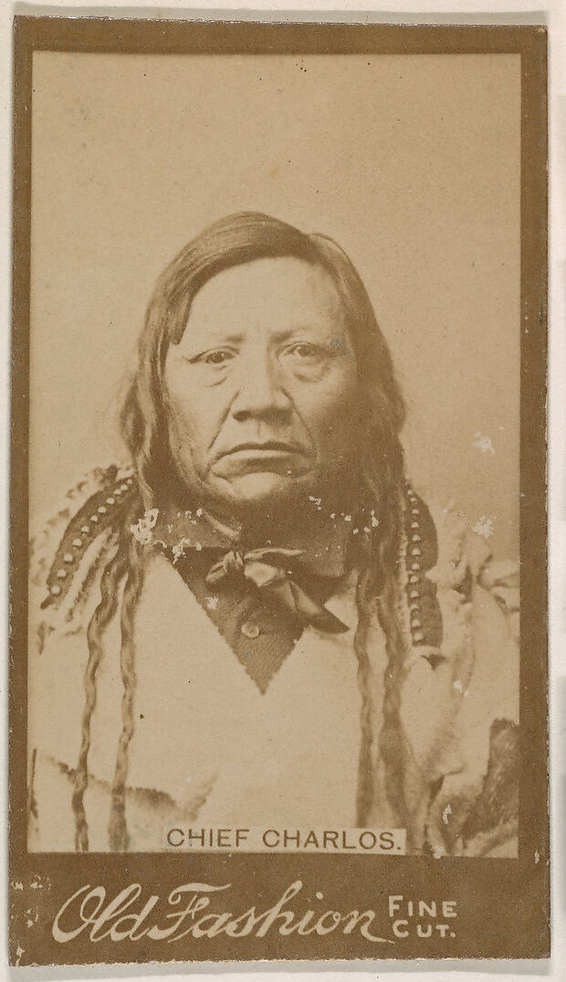 Chief Charlos, from the Indian Chiefs series (N681) promoting Old Fashion Fine Cut Tobacco, Albumen photograph 