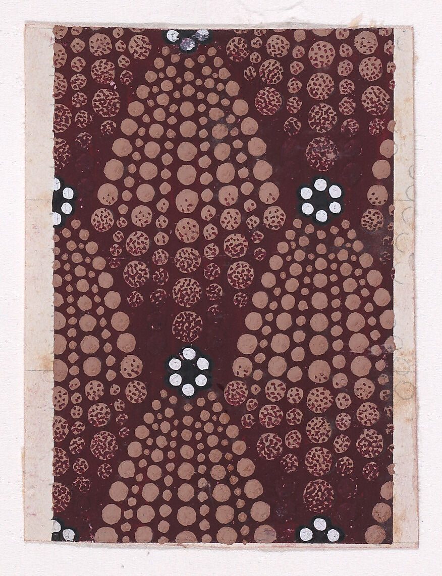 Textile Design with Alternating Rosettes of Pearls Flanked with Abstract Palmettes of Dots, Anonymous, Alsatian, 19th century, Gouache 