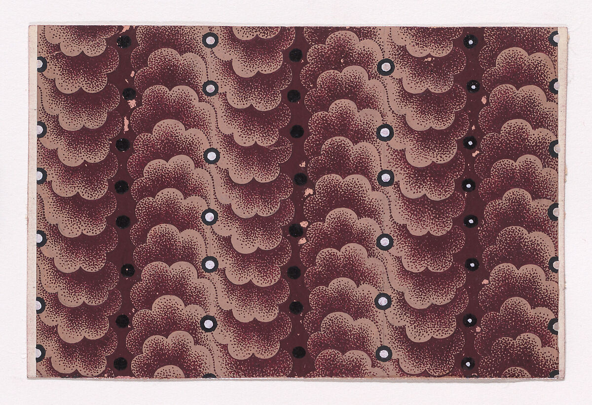 Textile Design with Vertical Strips of Clouds and Circles, Anonymous, Alsatian, 19th century, Gouache 