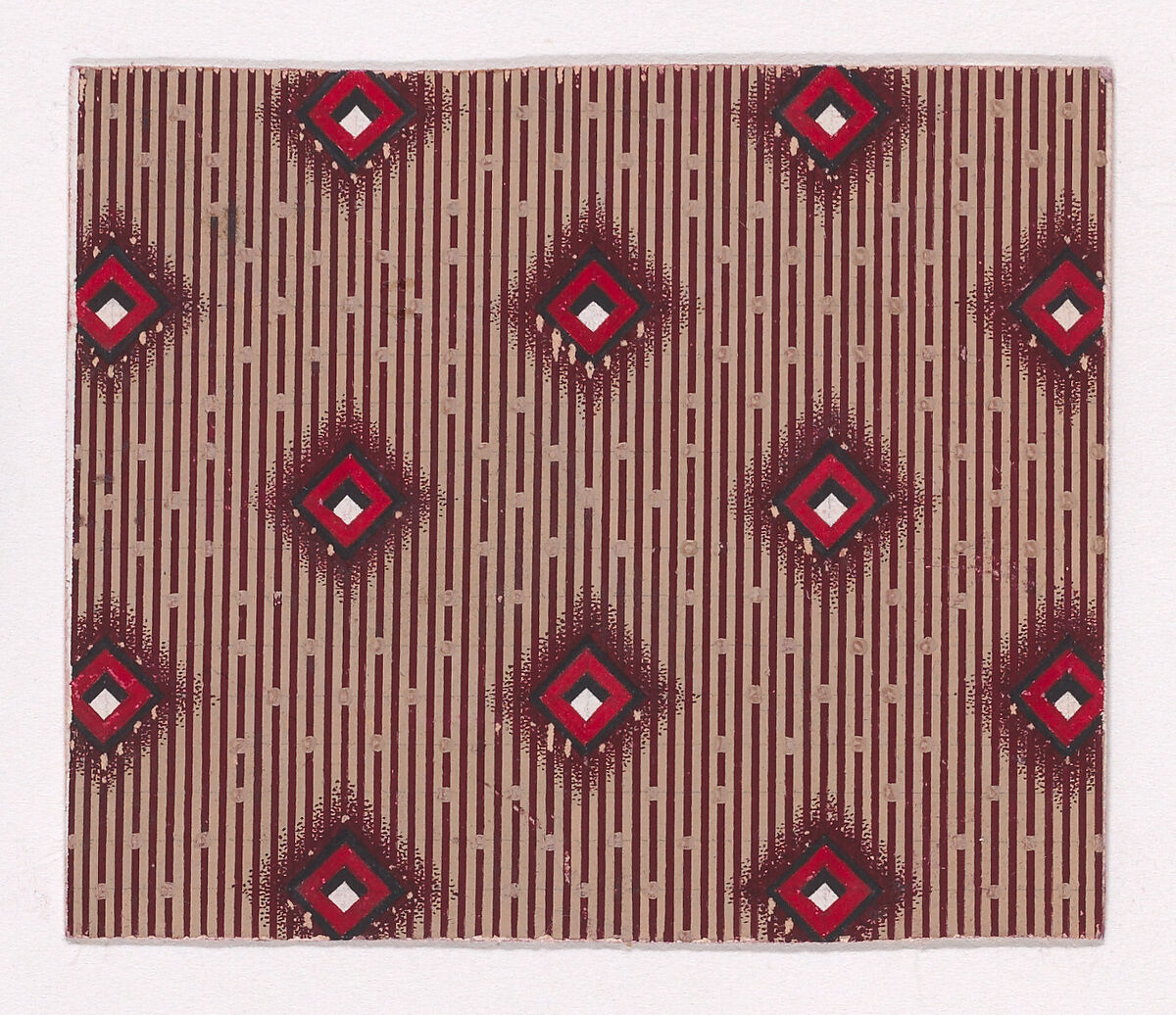 Textile Design with Alternating Lozenges over a Striped Background of Intermittent Lines, Anonymous, Alsatian, 19th century, Gouache 