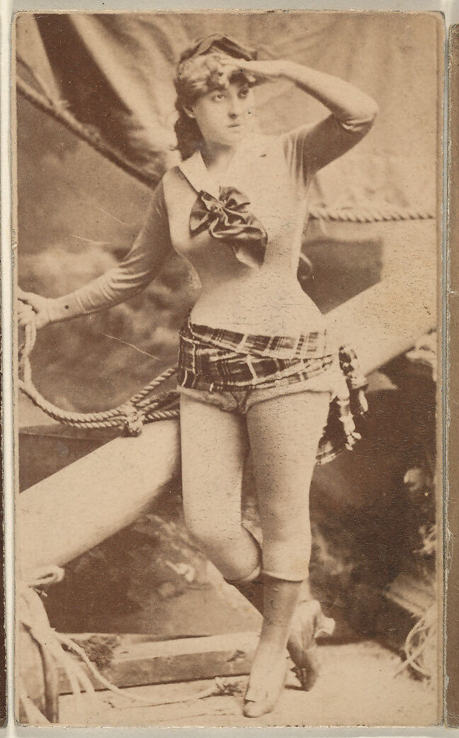 Actress posing with prop ship mast, from the Actresses series (N668), Albumen photograph 