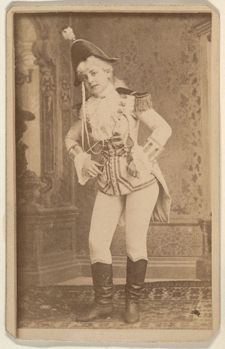 Actress wearing military costume standing with hands on hips, from the Actresses series (N668), Albumen photograph