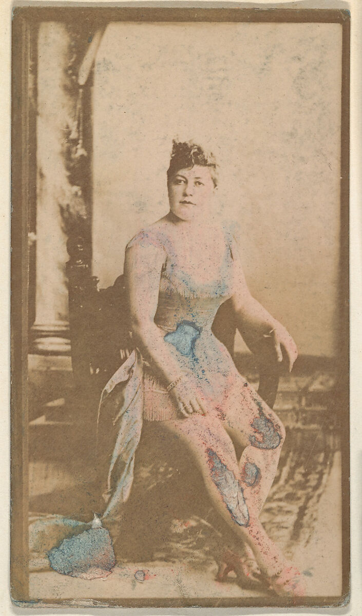 Seated actress blue hand-colored gown, from the Actresses series (N668), Albumen photograph 