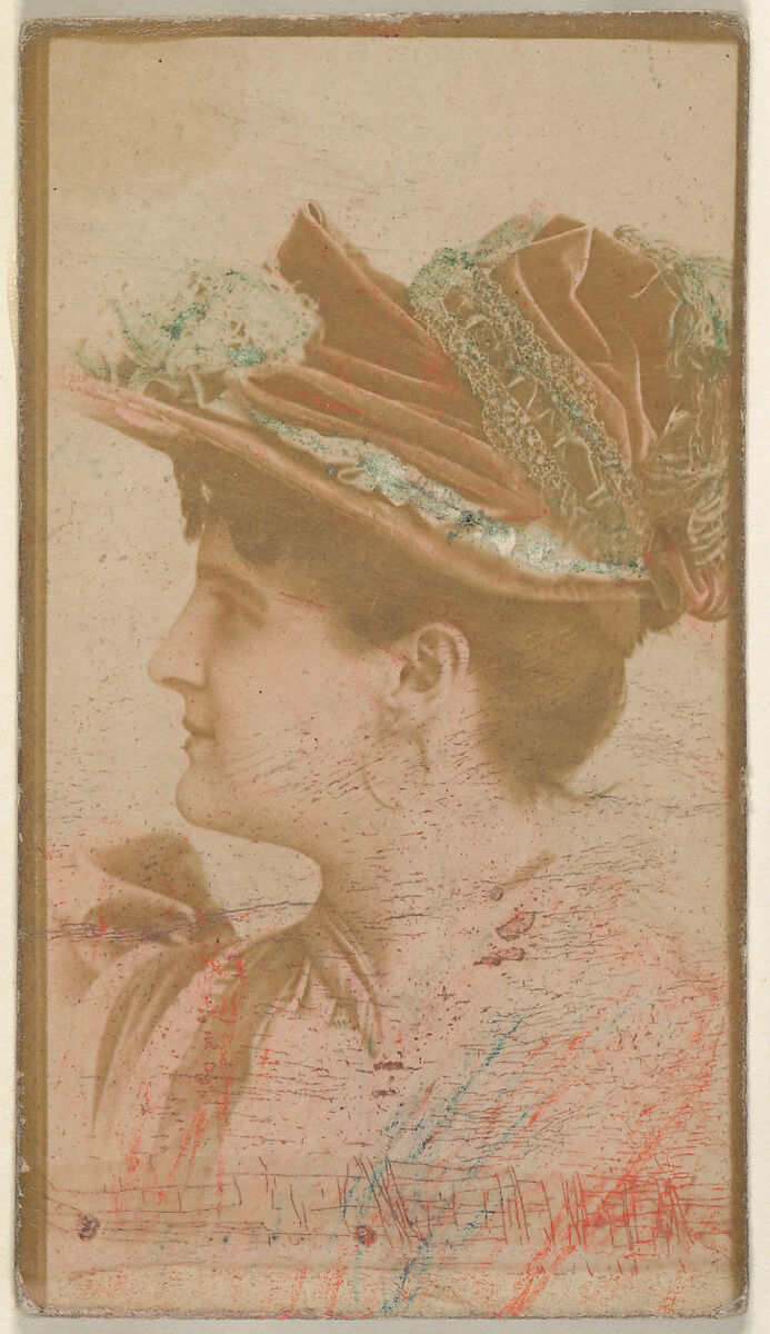 Profile of actress wearing unstructured hat, from the Actresses series (N668), Albumen photograph 