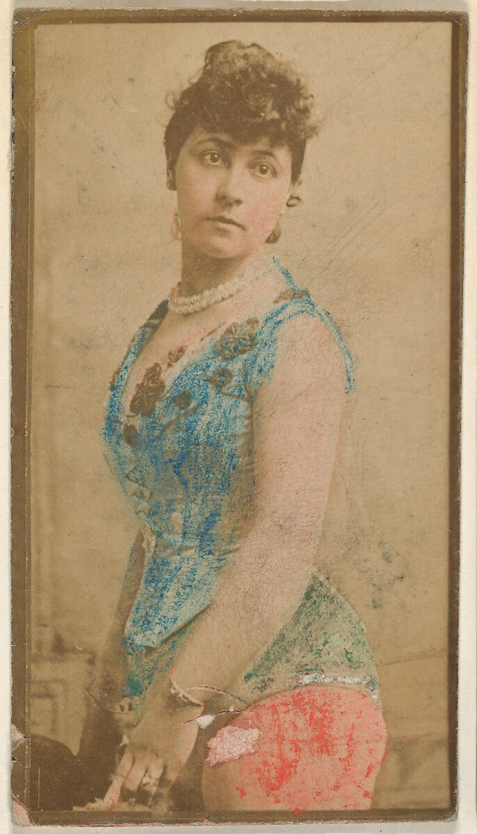 Actress wearing hand-colored blue bodice, from the Actresses series (N668), Albumen photograph 