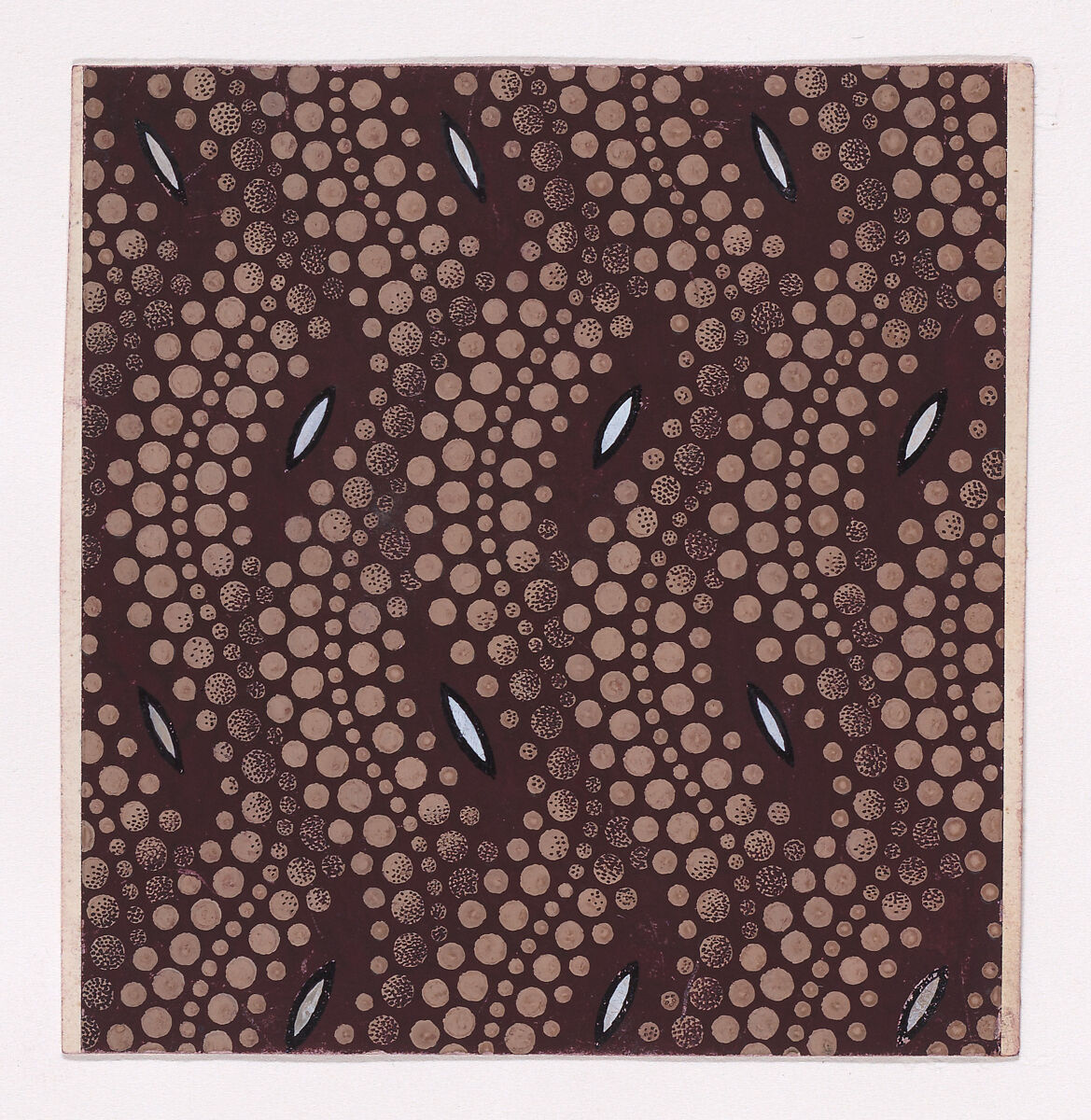 Textile Design with Overlapping Groups of Five Undulating Vertical Stripes of Pearls and Shuttle-Shaped Motifs, Anonymous, Alsatian, 19th century, Gouache 