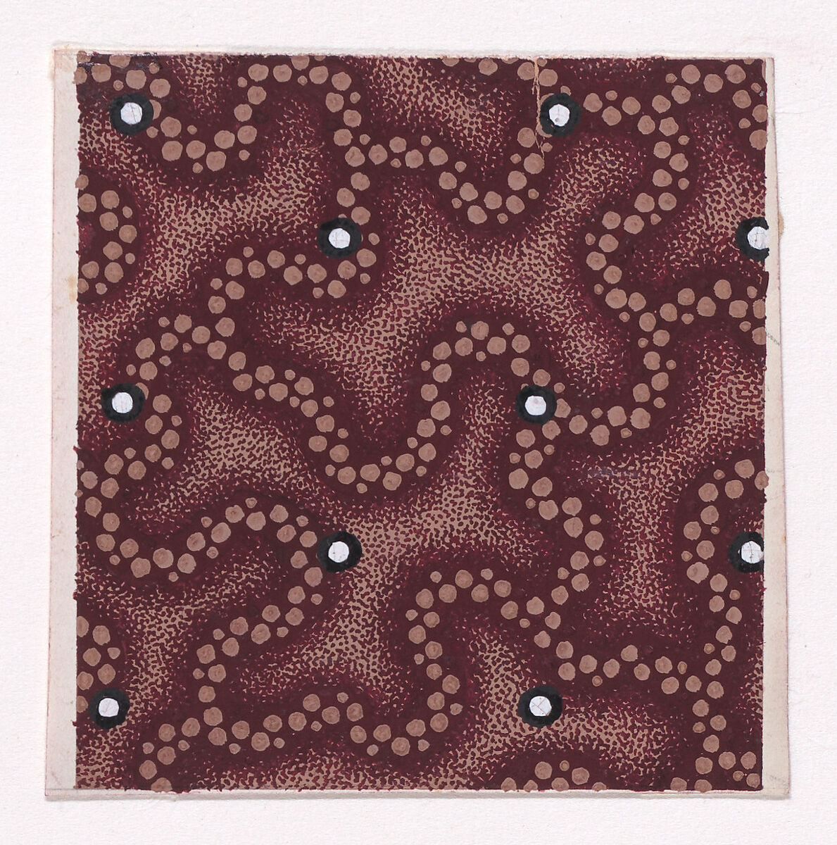 Textile Design with Alternating Vertical and Horizontal Rows of Pearls Over a Vermicular Pattern Formed with Dotted Lines, Anonymous, Alsatian, 19th century, Gouache 