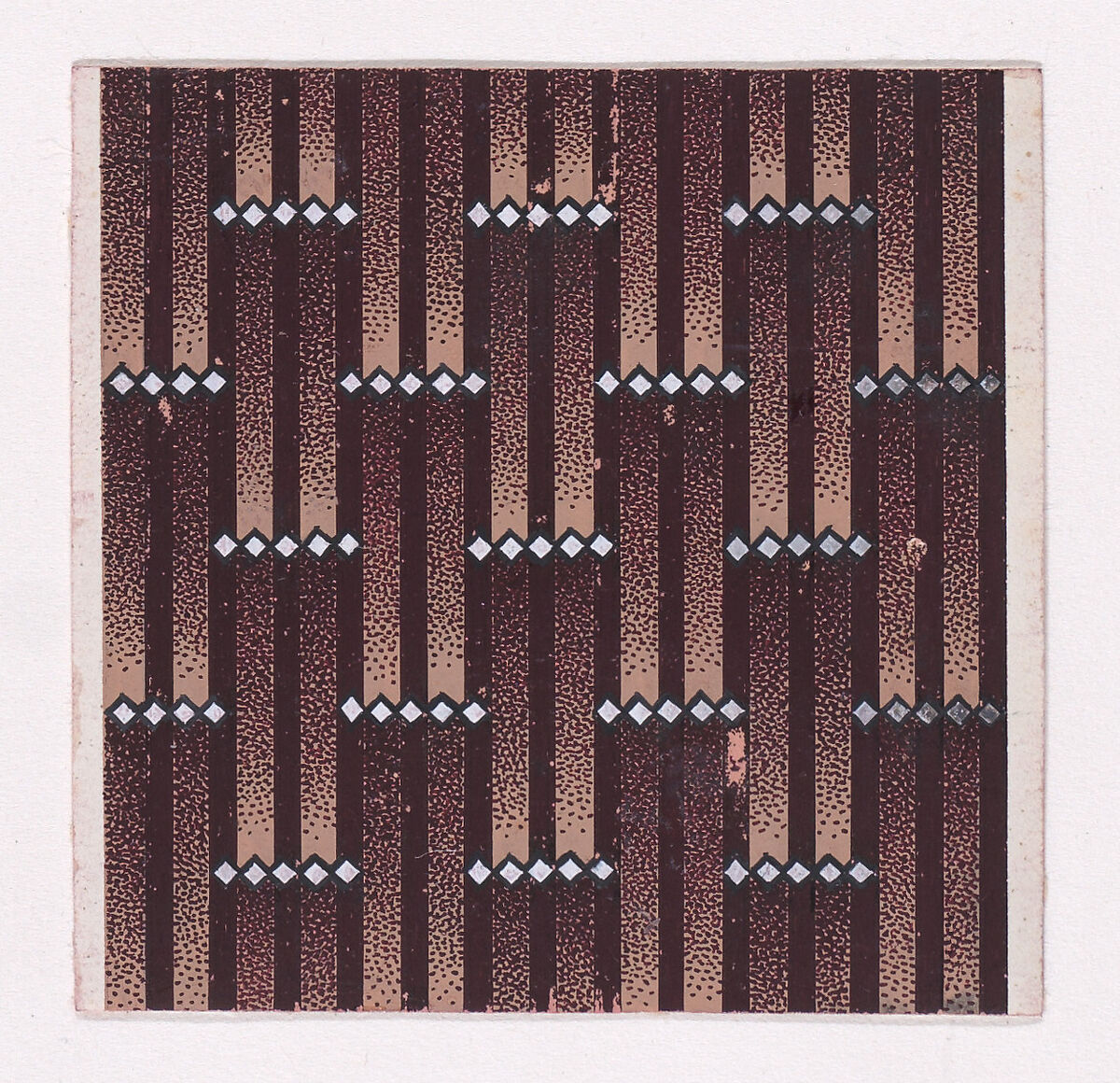 Textile Design with Alternating Vertical Rows of Horizontal Strings of Lozenges with Over a Striped Background, Anonymous, Alsatian, 19th century, Gouache 