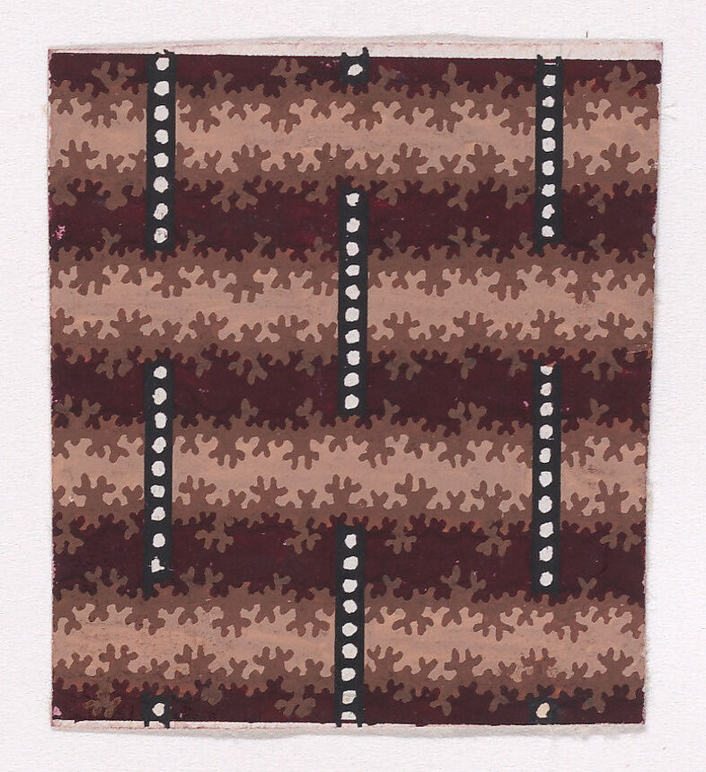 Textile Design with a Background of Stripes Framed by Garlands of Branches and Alternating Vertical Strings of Pearls, Anonymous, Alsatian, 19th century, Gouache 