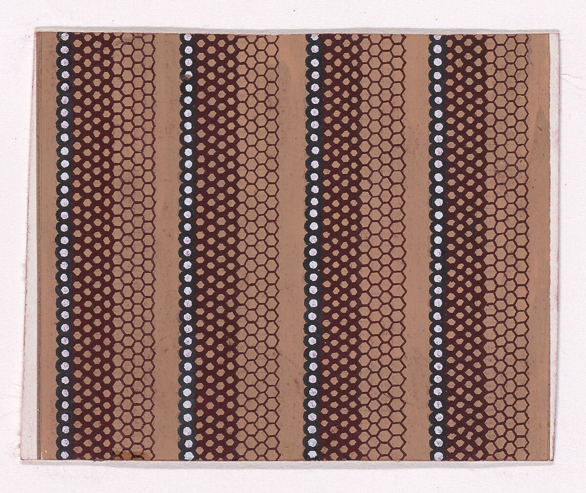 Textile Design with Vertical Stripes of Pearls and Honeycomb Pattern Over a Flat Ground, Anonymous, Alsatian, 19th century, Gouache 