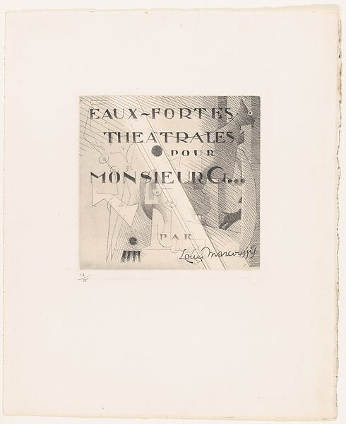 Frontispiece: Eaux-Fortes Théatrales Pour Monsieur G..., Louis Marcoussis (French (born Poland), Warsaw 1883–1941 Cusset), Etching 