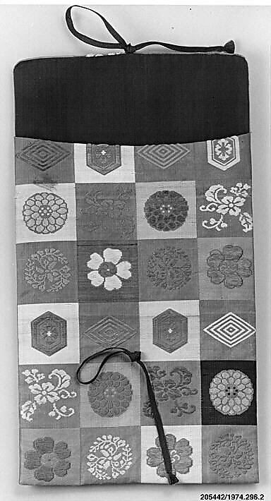 Bag for a Noh Mask with Flowers and Geometric Patterns, Plain-weave silk with supplementary silk weft patterning, Japan