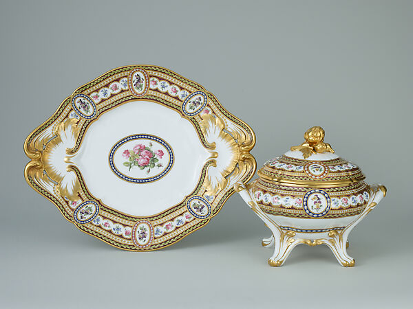 Tureen and Stand (pot à oille et plateau), Sèvres Manufactory (French, 1740–present), Soft-paste porcelain, decorated in polychrome enamels and gold, French 