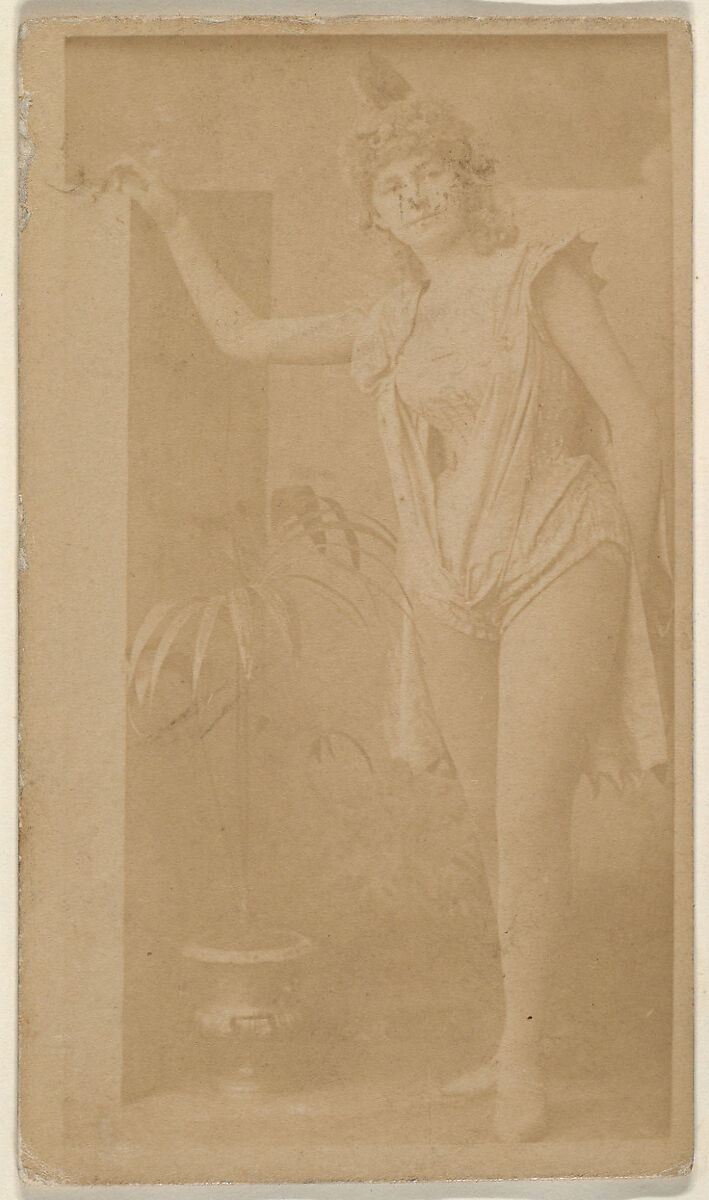 Standing actress leaning on column, from the Actresses series (N668), Albumen photograph 
