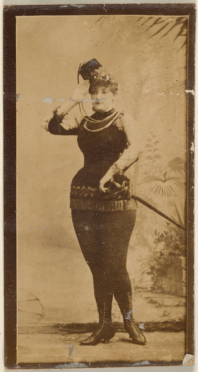 Actress saluting and wearing costume with sword, from the Actresses series (N668), Albumen photograph 