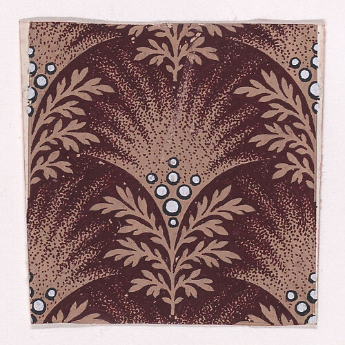 Textile Design with Alternating Palmettes Decorated with Pearls Flanked by Bundles of Leaves
