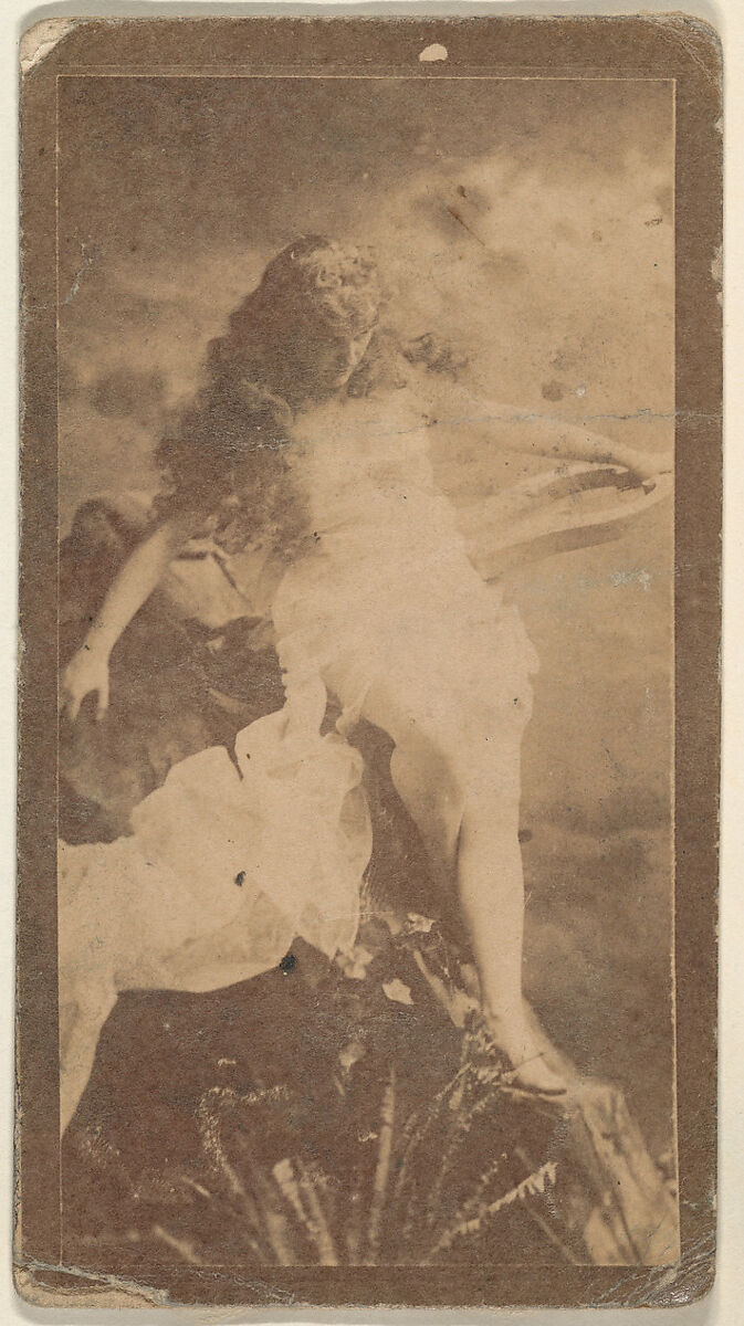 Actress posing on prop boulders, from the Actresses series (N668), Albumen photograph 