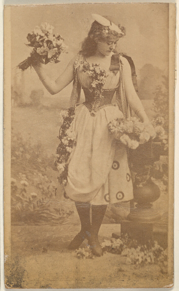 Actress holding bouquet of flowers, from the Actresses series (N668), Albumen photograph 