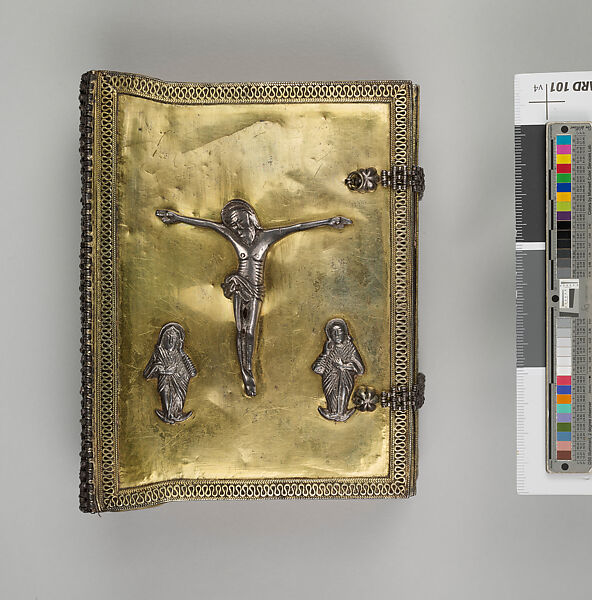 Gospel Book with Gilded-Silver Covers and Embroidered Pouch, Manuscript: ink, pigments, and gold on parchment; 284 folios, including 2 Greek flyleaves at front and 2 at back; covers: gilded silver with gilded-silver flap; pouch: cotton or linen embroidered with silk threads, Armenian 