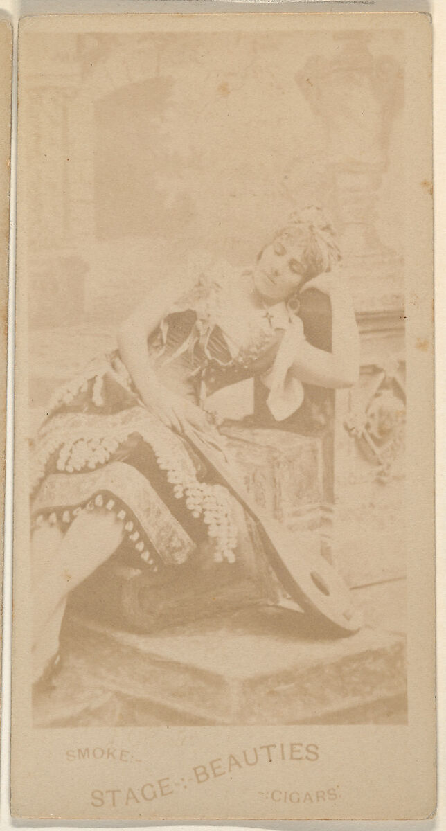 Actress reclining on chair, from the Actresses series (N666) to promote Stage Beauties Cigars, Albumen photograph 