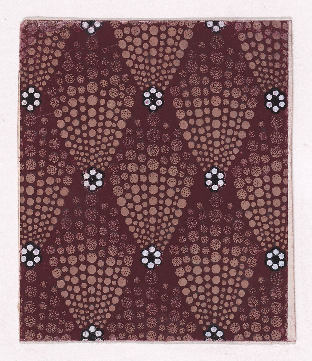 Textile Design with Rosettes of Pearls Flanked with Abstract Palmettes of Dots, Anonymous, Alsatian, 19th century, Gouache 